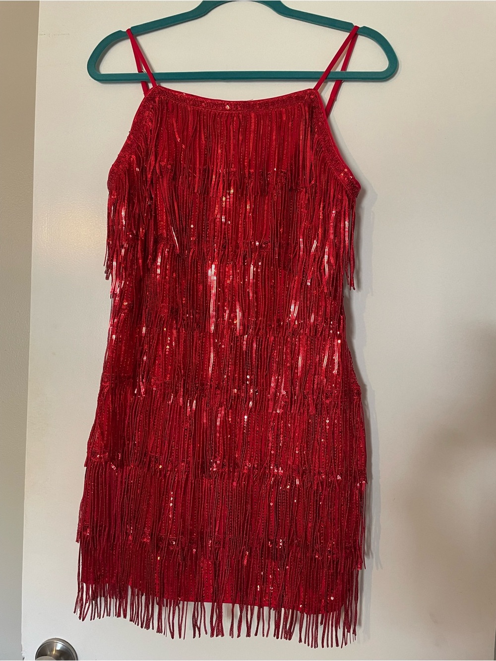 Red Sequin Fringe Flapper Gatsby Cocktail Mini Dress Size